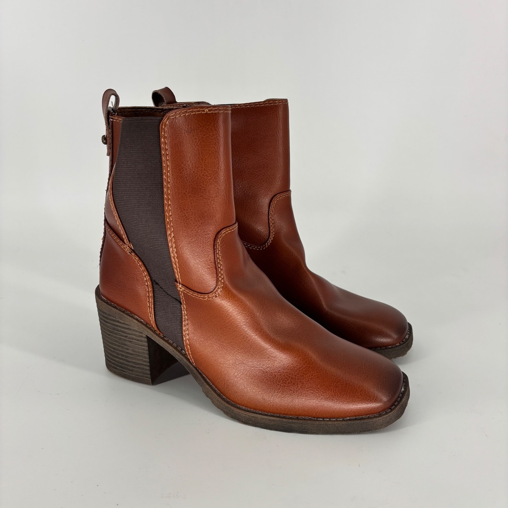 Zodiac Claret Ankle Boots Cognac Brown Women Size 9.5 Block Heel Square Toe